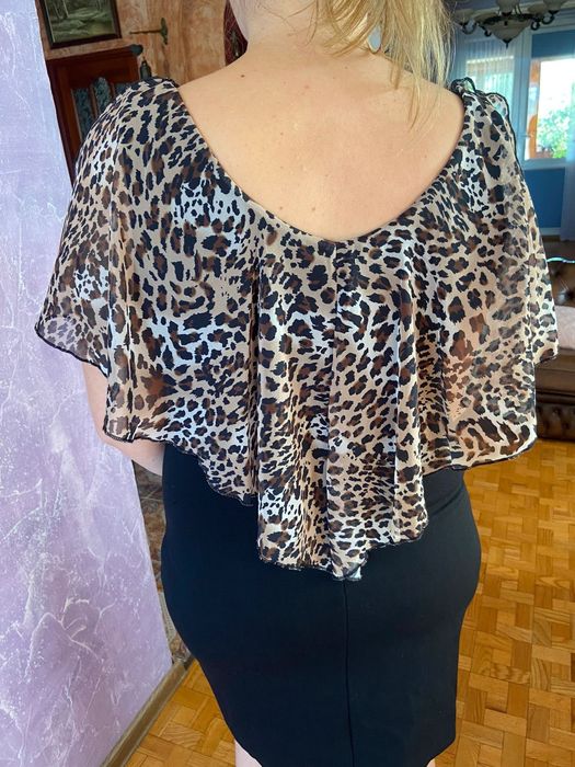 Elegancka czarna sukienka panterka 42 Bonprix