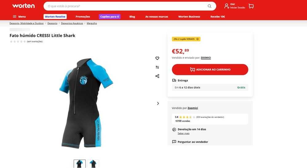 Cressi Fato Neoprene júnior Tam 3 A 4 anos