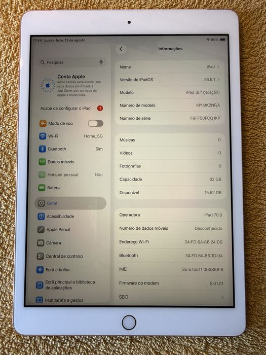 Apple iPad 10.2 2020 8a Geração wifi + celular
