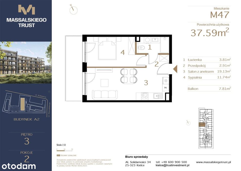 2-pokojowe mieszkanie 37m2 + balkon Bez Prowizji