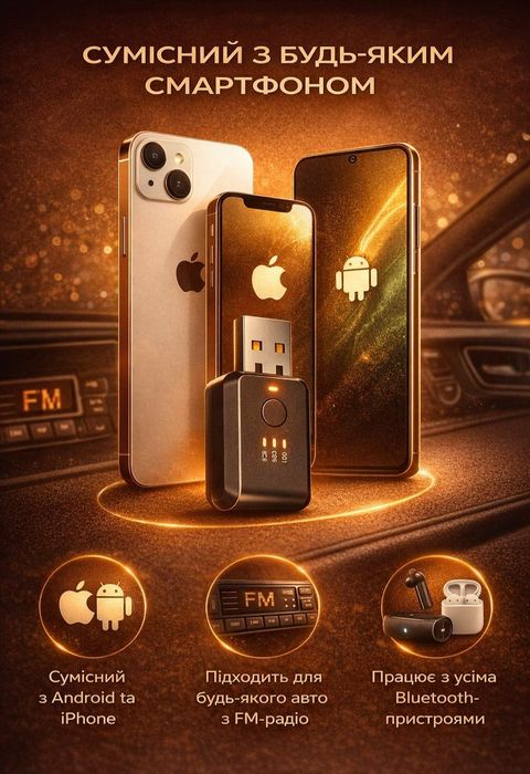 FM Bluetooth трансмітер 5.1 USB для автомобіля