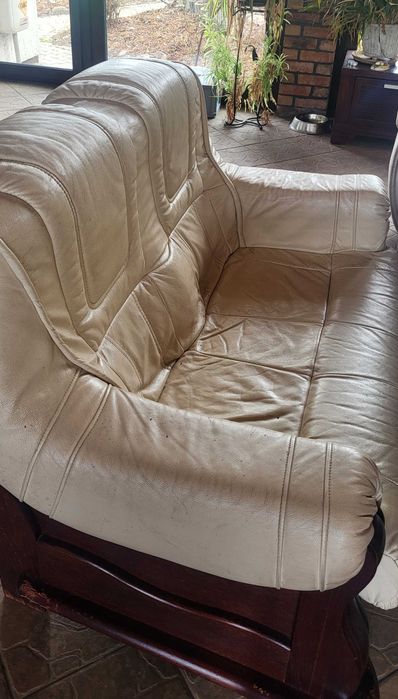 Komplet mebli skórzanych – sofa + 2 fotele | OKAZJA | 100 zł