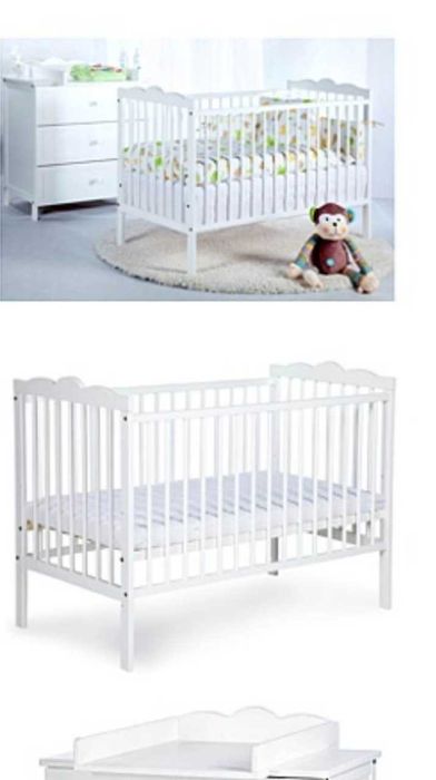 Łóżeczko dziecięce z materace + przewijak na komodę