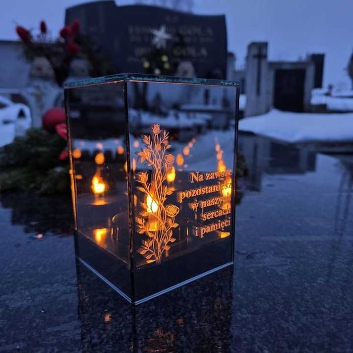 ZNICZ LED LAMPION na GRÓB cmentarz efekt nieskończonego ognia