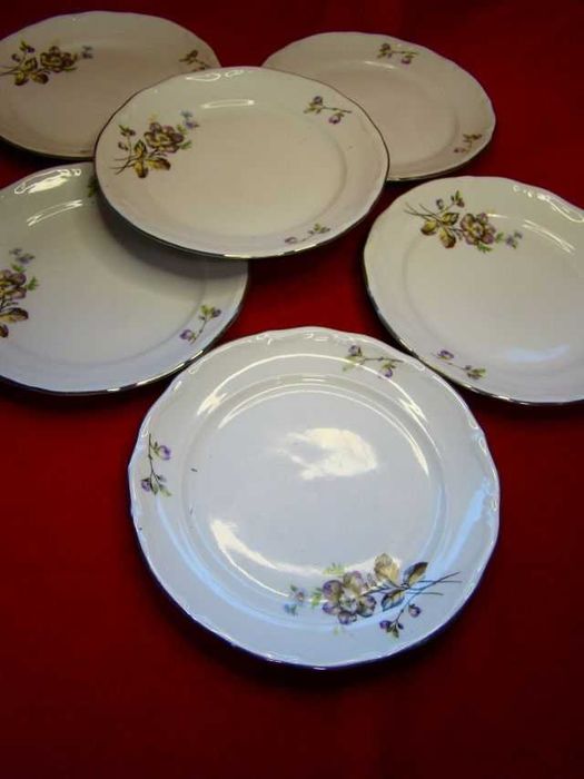 stylowe talerze deserowe porcelana Wałbrzych kwiaty 6szt
