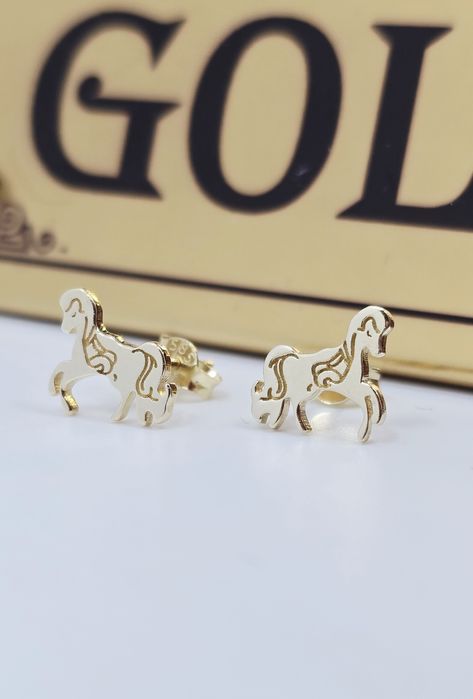 Złote kolczyki wtykane konie próba 585 14k