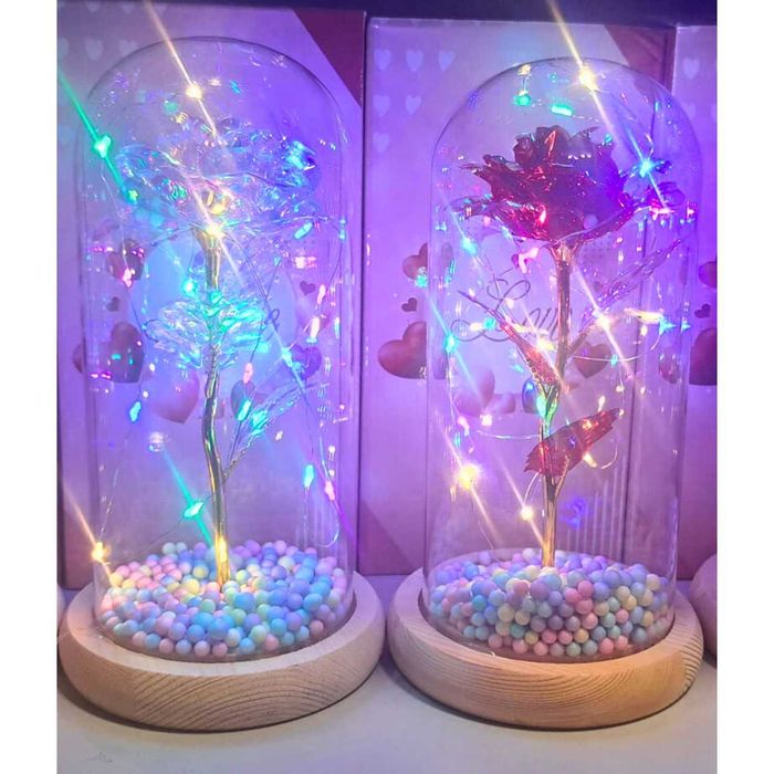 Wieczna Róża w Szkle Różowa+ Balon Serce Walentynki dla Babci Prezent