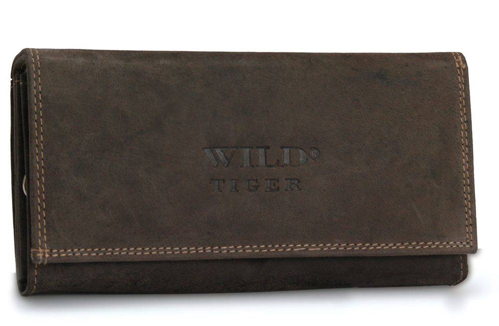 portfel damski skóra nubuk wild tiger - ciemnobrązowy