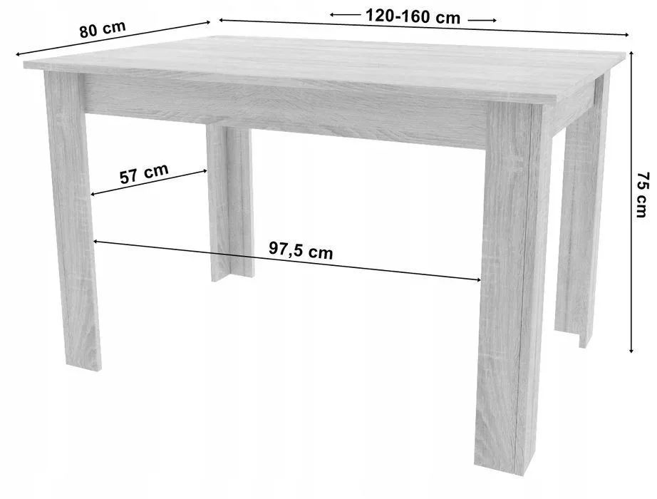 NOWY Stół Rozkładany 120/160x80 cm z Krzesłami Duży Do Domu Kuchni Jadalni Salonu Biały Dąb Sonoma Stół i Krzesła Kuchenny Zestaw Komplet Mebli OKAZJA