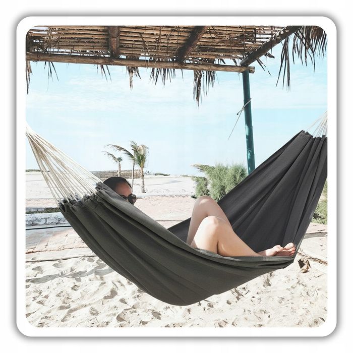 Hamak ogrodowy dwuosobowy boho 275x150 cm, 240 kg, szary + torba