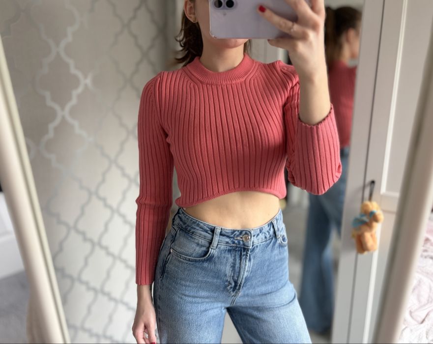 sweter prążkowany różowy M 38 Zara