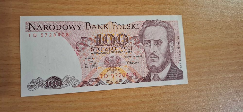 Banknot 100 zł PRL - stan bankowy.