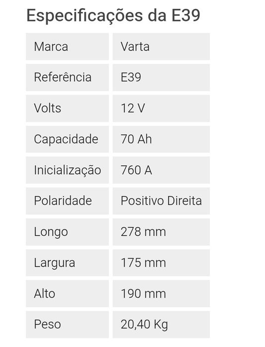 Bateria Varta E39 70Ah