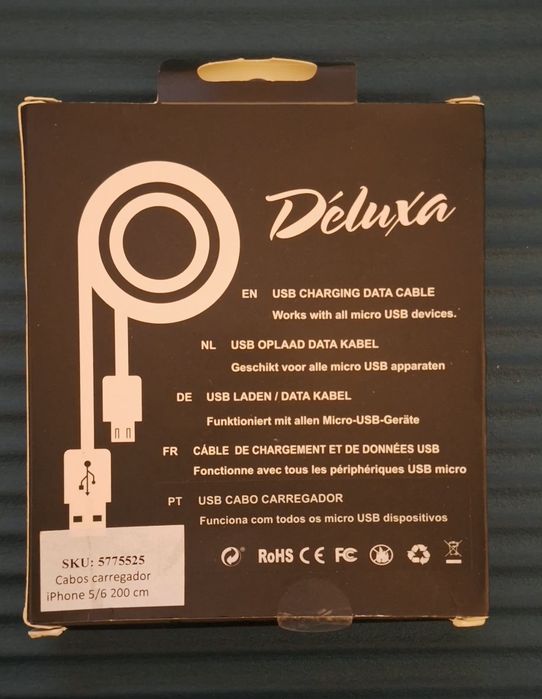 Cabos Carregador Micro USB Déluxa 200cm