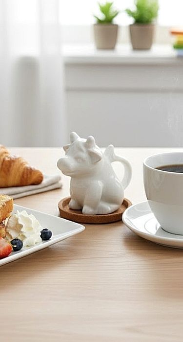 Biały porcelanowy mlecznik w kształcie krówki