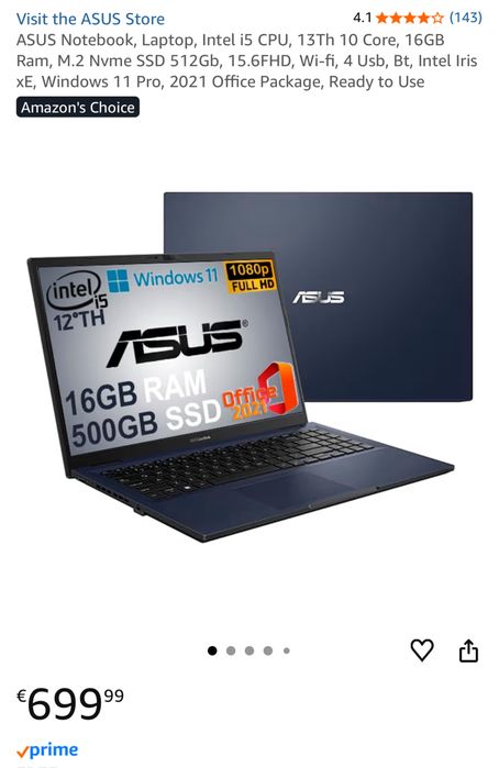 ASUS Notebook, Laptop, Intel i5 CPU, 13Th
