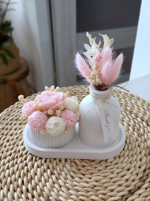 Zestaw Tacka bukiet wazon box kwiatowy z wosku