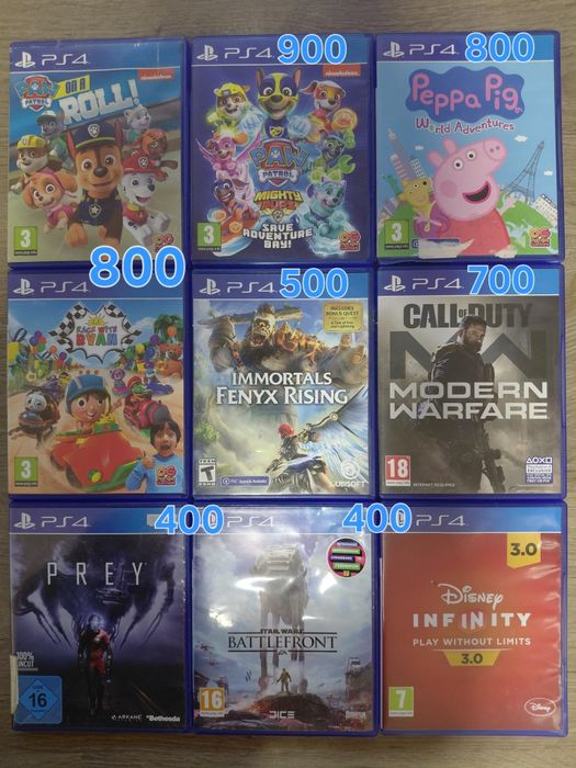 Ігри для PS4/5: Call of Duty Modern Warfare, Disney Infinity, Prey, Star Wars Battlefront, Immortals