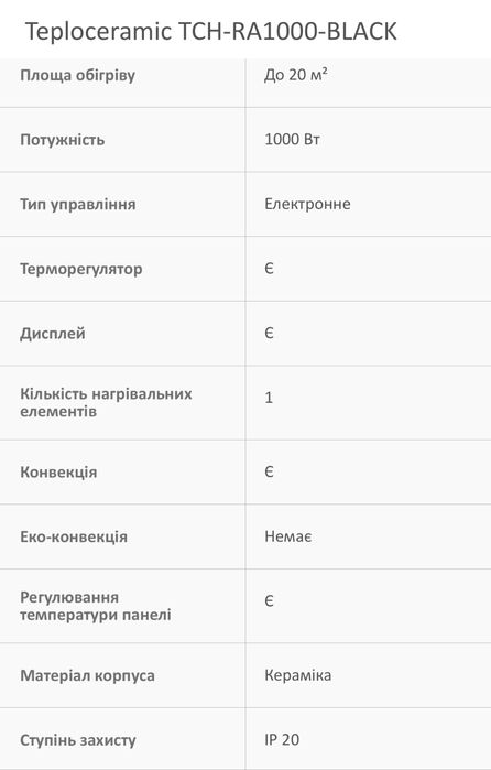 Керамічний обігрівач Teploceramic 1000вт