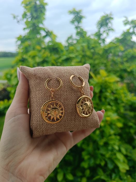 Kolczyki słońce i księżyc, biżuteria Boho, mistyczna