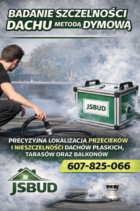 Zadymianie dachu przeciek wyciek  zadymiarka próba dymna szczelności