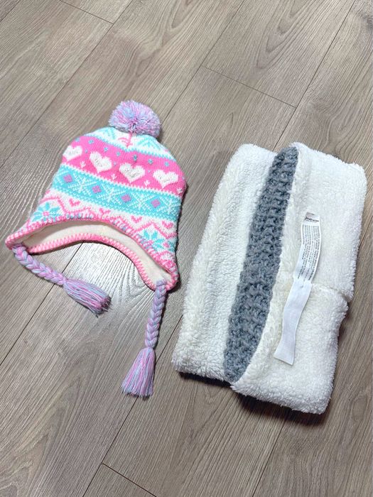 Детская, теплая шапочка на ребёнка; зимняя шапка с хомутом (шарф-снуд)