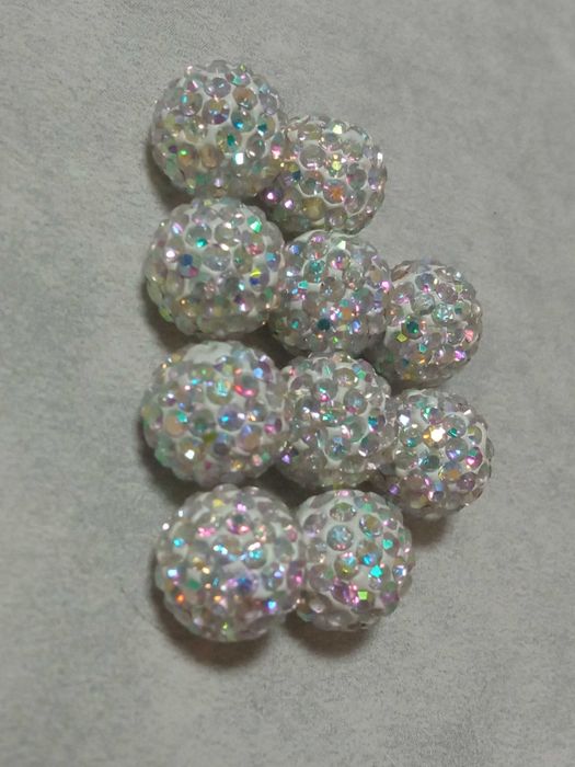 Koralik kulka Shamballa z cyrkoniami biały AB 1 otwór 12 mm 10 sztuk