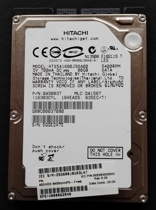 Жорсткий диск 80GB Hitachi HTS541680J9SA00  5400rpm  Б/В