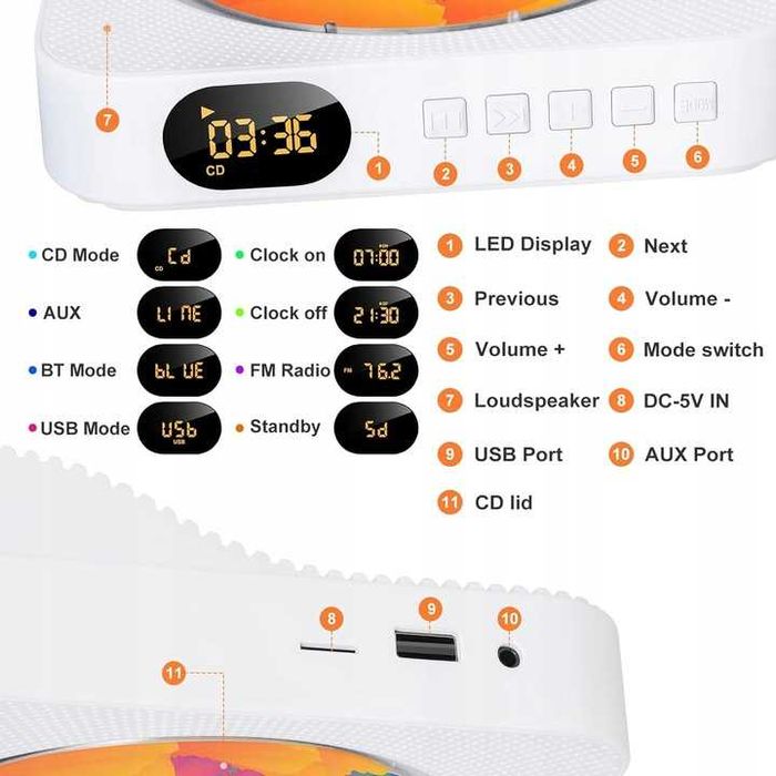 Odtwarzacz CD Bluetooth Liphier Uszkodzony Laser Radio USB AUX
