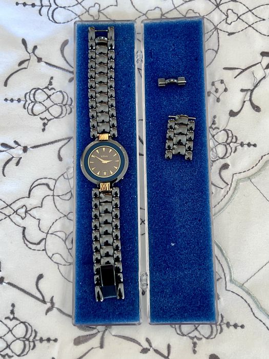 Relogio H Stern feminino, safira, ouro, pulseira titaneo, 1993 c/fat