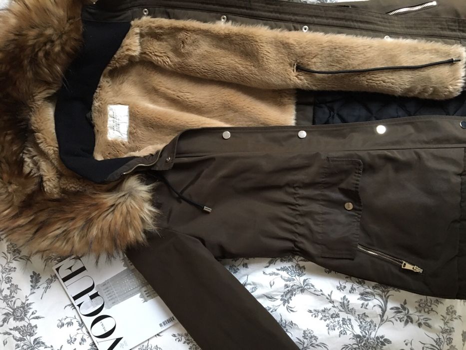 kurtka parka zielona khaki zara nowa sprzedam z futerkiem modna