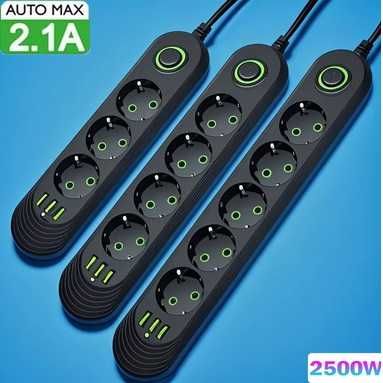 Мережевий фільтр, подовжувач 3-6 розеток, 2 м, 2500 Вт, Сетевой фильтр