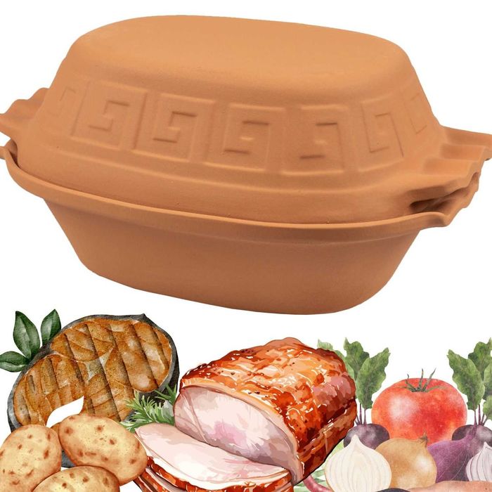 Gar Rzymski Gliniany Do Pieczenia Potraw Z Pokrywą Prostokątny 4L