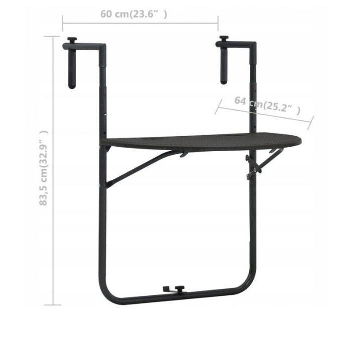 Wiszący stolik balkonowy, brązowy, 60x64x83,5, plastikowy