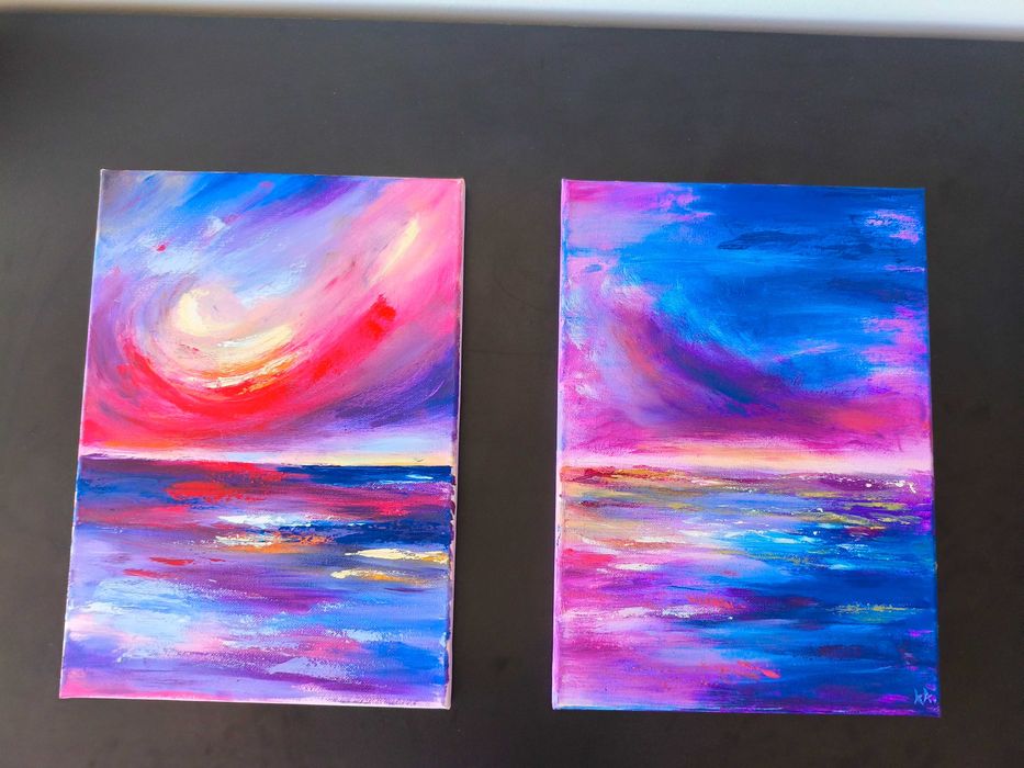 Abstrakcja Morze i Niebo Komplet 2 Obrazów Zachód Słońca 35x50