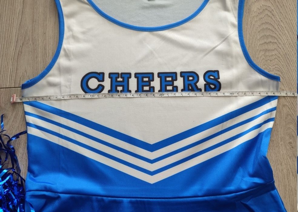 Stroj cheerleaderki 140 146 tancerki czirliderki kostium bal pompony