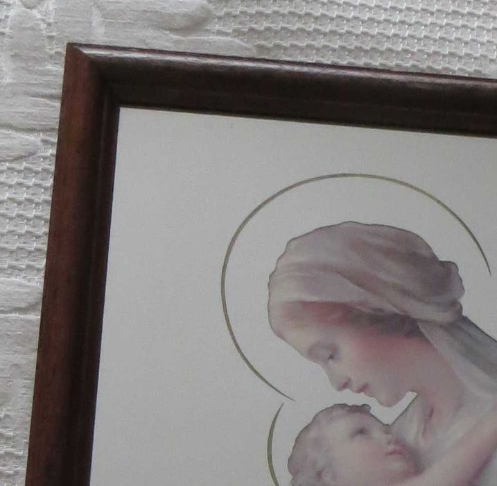 Antiguidades Quadro Pintado sobre espelho, moldura madeira  23 X 28 cm