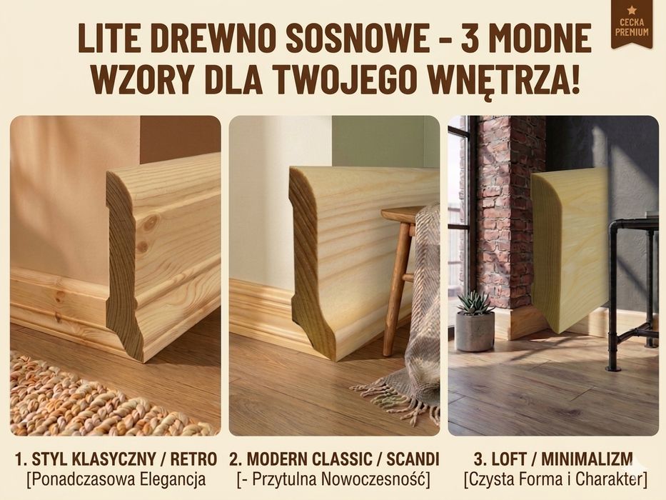 Listwy podłogowe przypodłogowe drewniane
