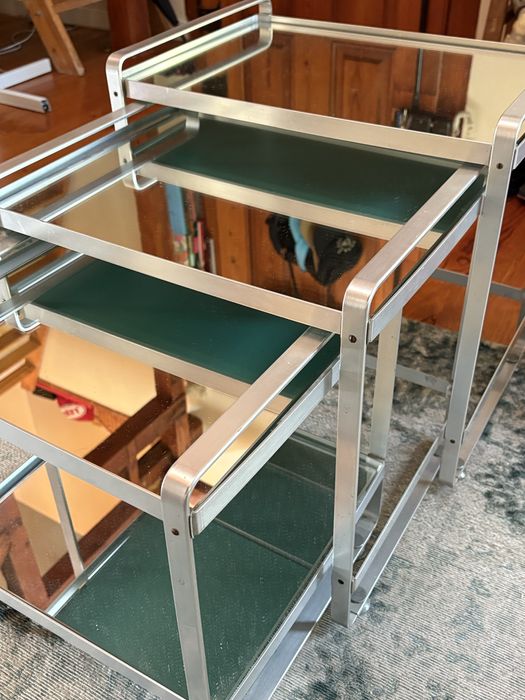 3 Mesas em alumínio e espelho Vintage