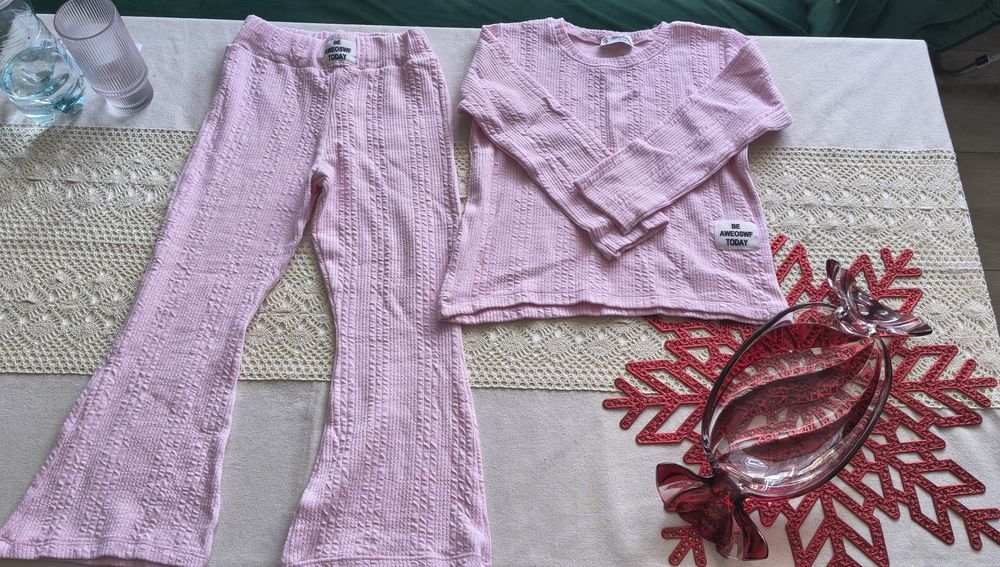 Komplet goferek bluzka długi rękaw i dzwony