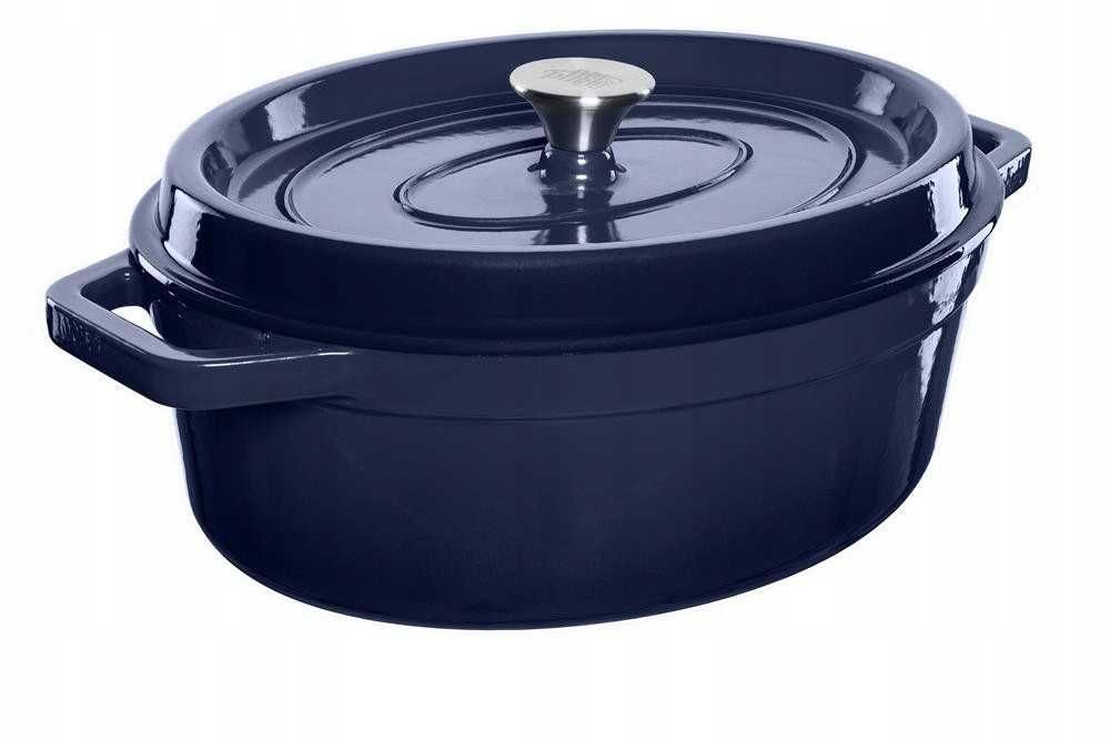 GRAND FEU 5,6L Owalny Żeliwny Garnek z Pokrywką i Szerokimi Uchwytami