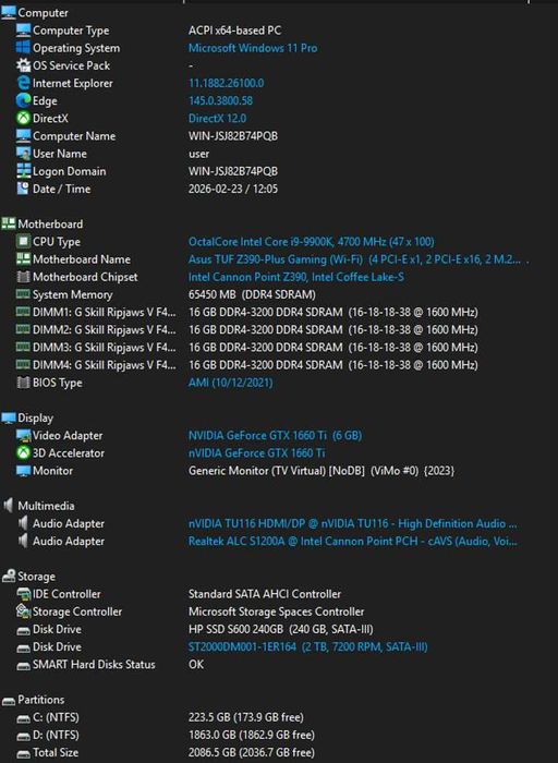Комп'ютер для роботи: i9-9900K / 64GB RAM