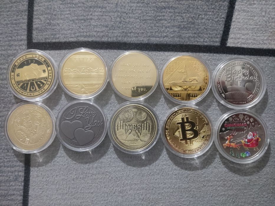 Lotes com 10 medalhas BITCOIN de 40mm c\ cápsula