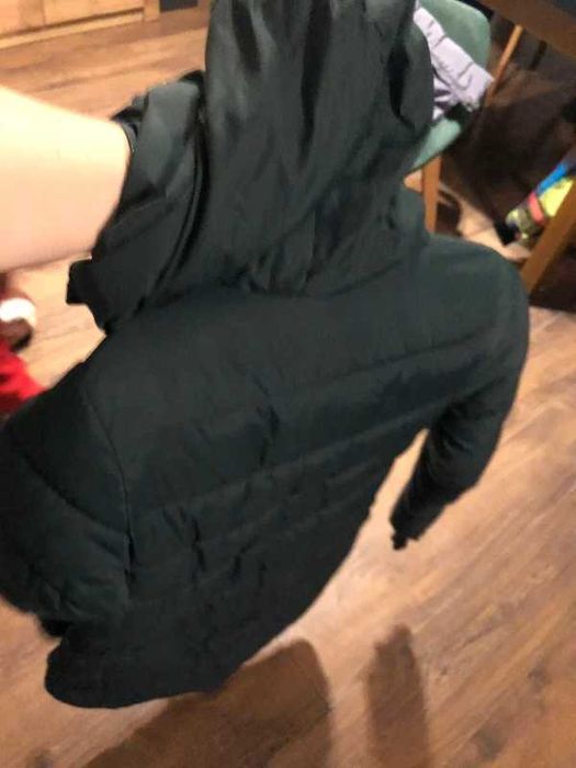 Długa pikowana kurtka zimowa ciemnozielona Parka płaszcz  158