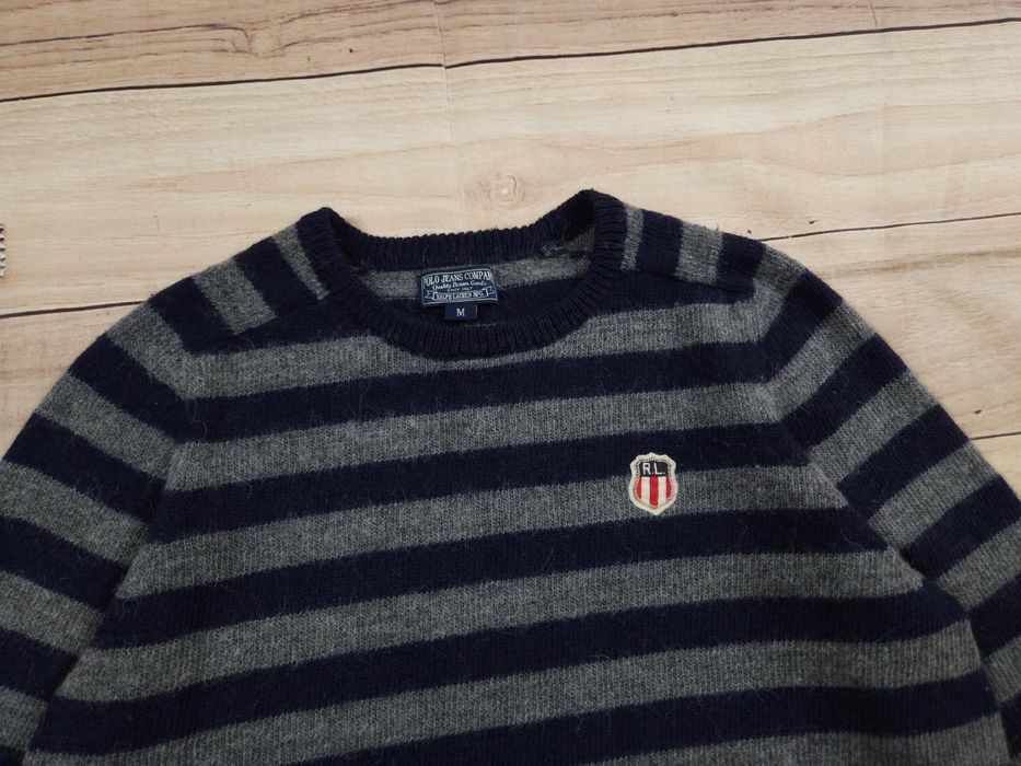 RALPH LAUREN Jeans Company Sweter Wełna Alpaka w Paski Logo r. M