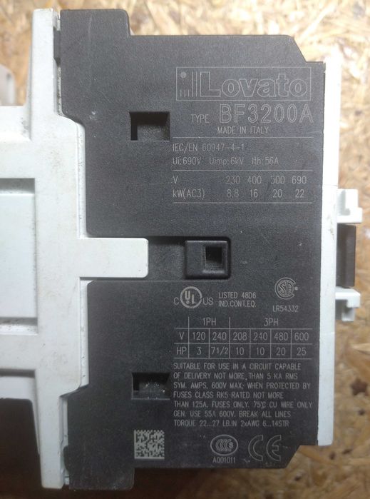 Пускатель магнитный электромагнитный контактор трехфазный Lovato ABB