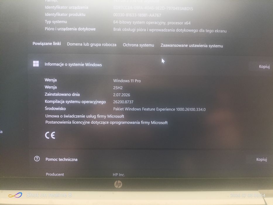 HP ProBook 450 G9 | Intel 5-rdzeni | 8GB RAM | 256GB SSD NVMe | Windows 11 Pro