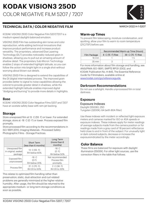 Kodak Vision 3 250d com/with REMJET. 35mm.