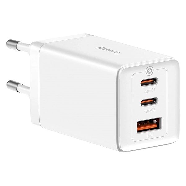 Szybka ładowarka sieciowa GaN 2xUSB C 1xUSB 65W Baseus GaN5 Pro + kabe