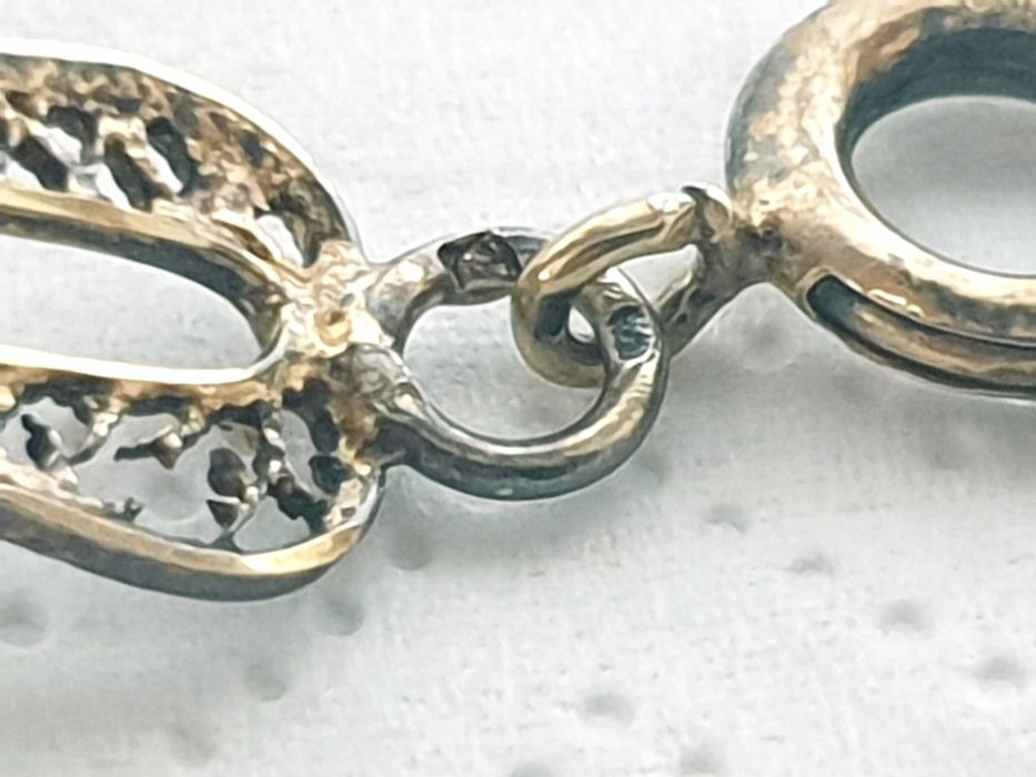 Linda antiga caixa e pulseira em prata portuguesa filigrana dourada